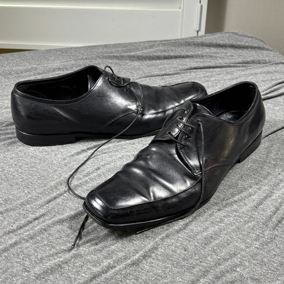 PRADA Oxford Dress Shoes Men\'s 9 Black Leather Square Apron Toe Derby Lace Up main image 7